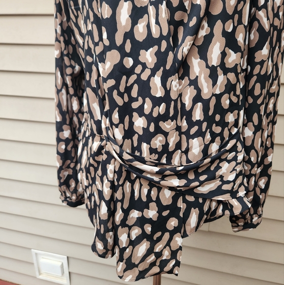 Mittoshop Multicolor Abstract Print Wrap Blouse Long Sleeves V-Neck - Picture 8 of 16